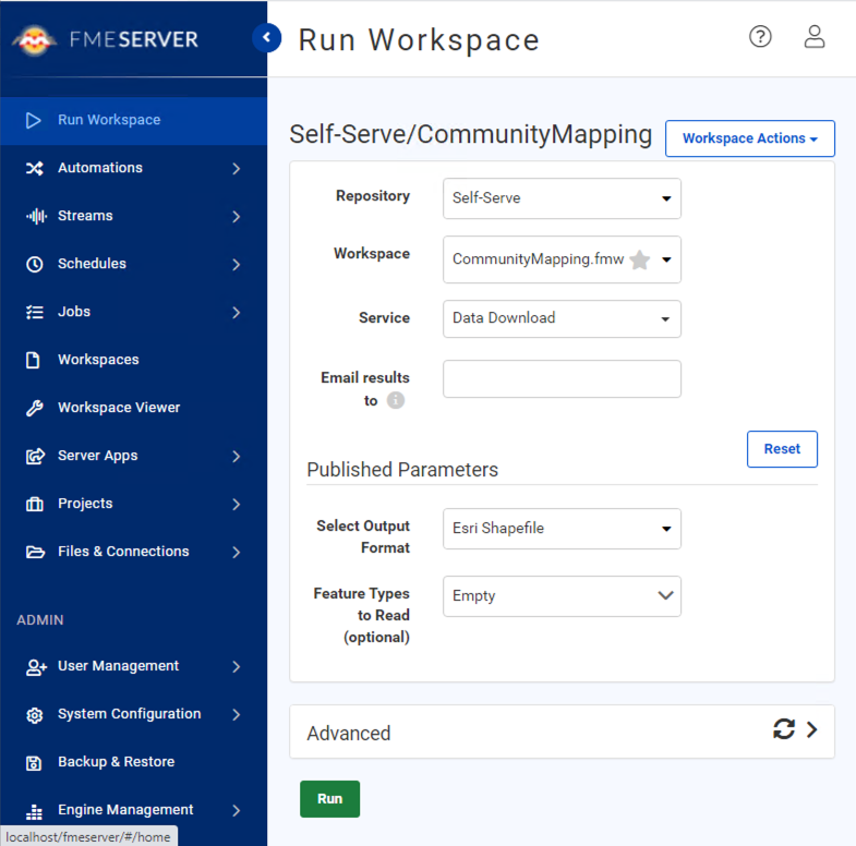 Run Workspace page